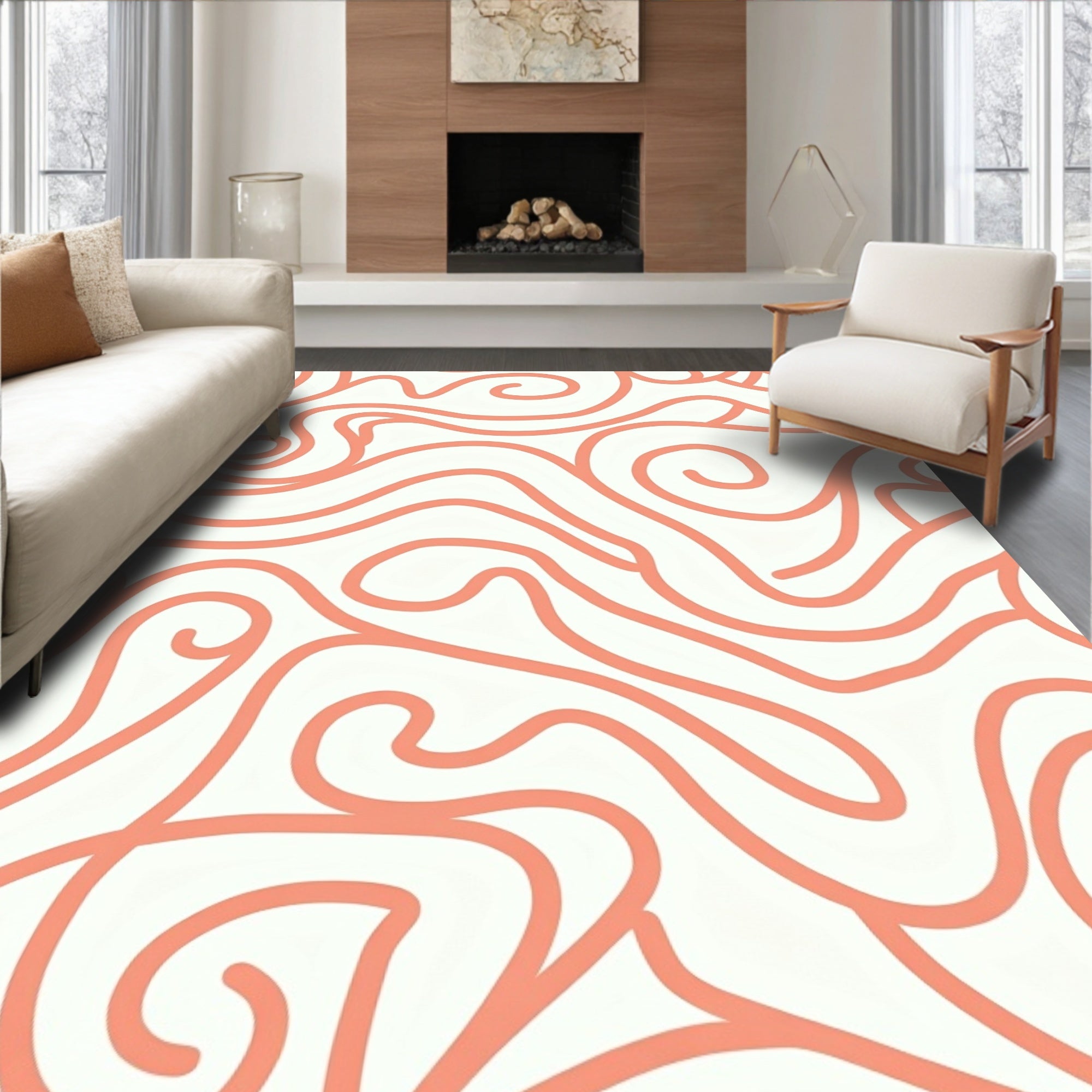 Coral Swirl Modern Abstract Design Rug