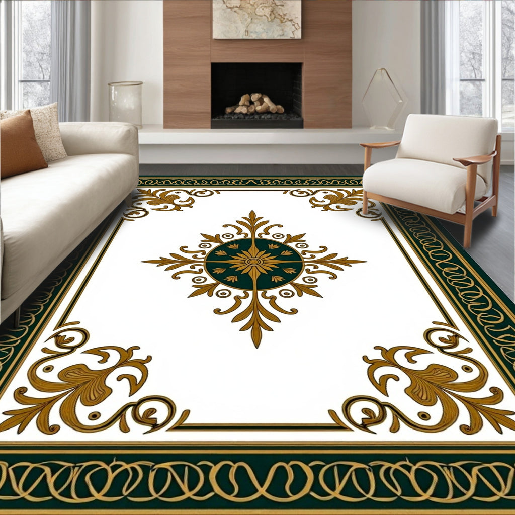 Ornate Floral Emblem Border Rug