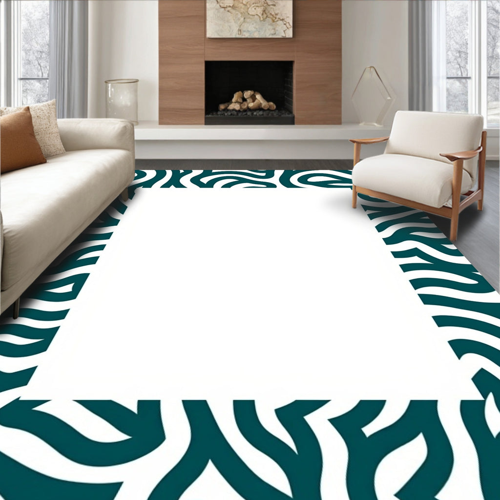 Teal And White Abstract Pattern Rug