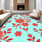 Bright Floral Pattern Red on Aqua Rug