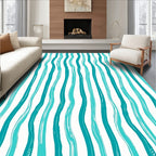 Blue Teal Vertical Wavy Strokes Rug