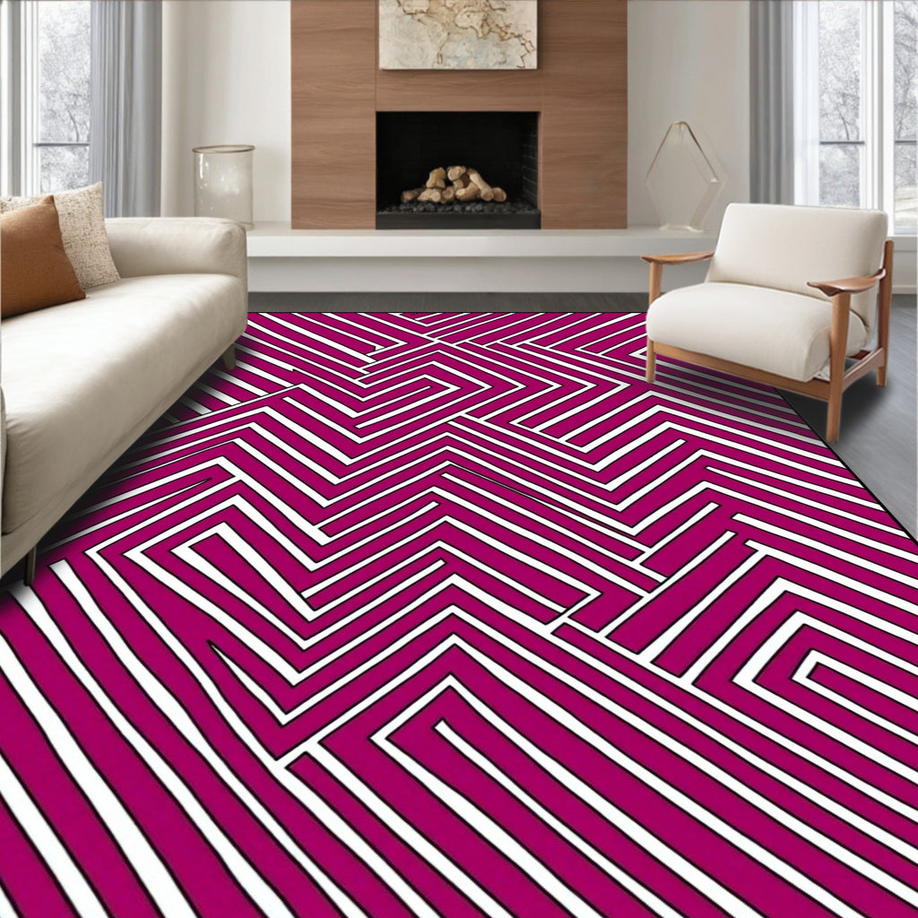 Dynamic Magenta White Geometric Lines Rug