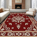 Deep Red Floral Medallion Design Rug