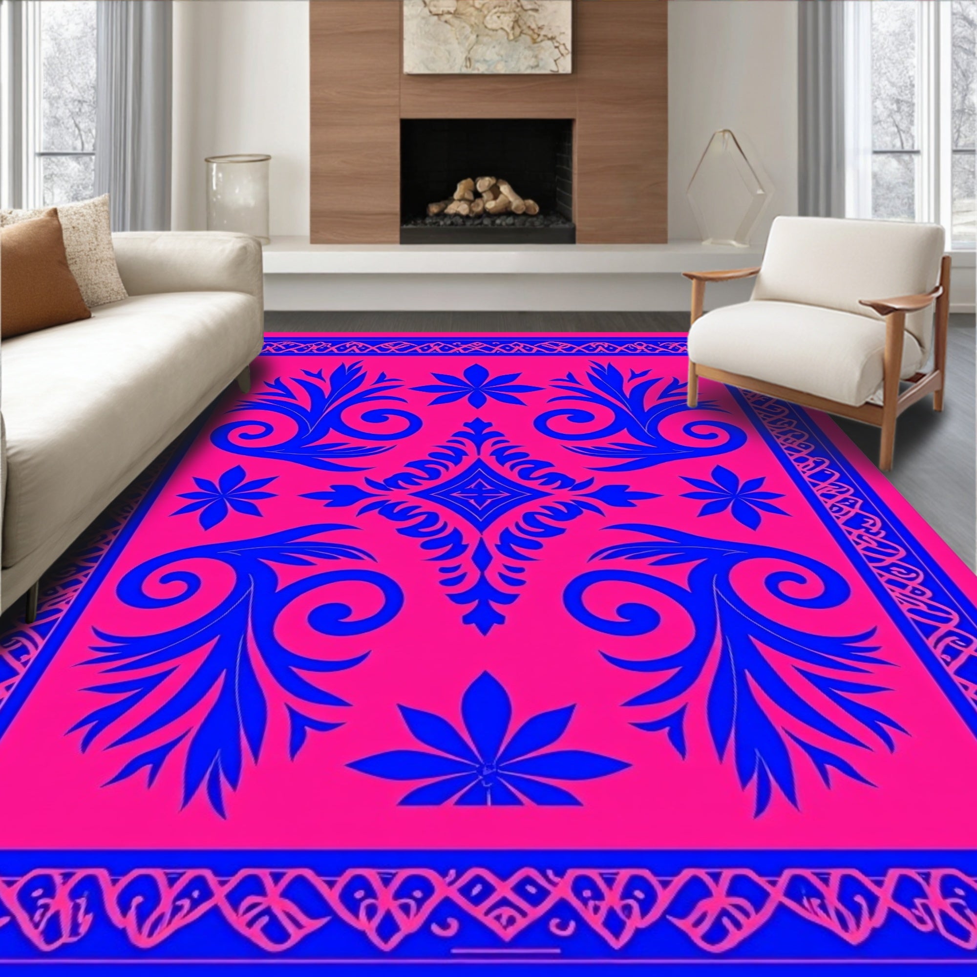 Bold Floral Scroll Pattern Rug
