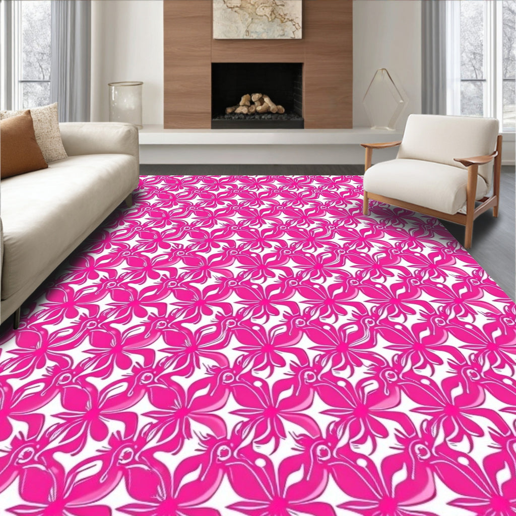 Pink Floral Inspired Repeating Pattern Rug