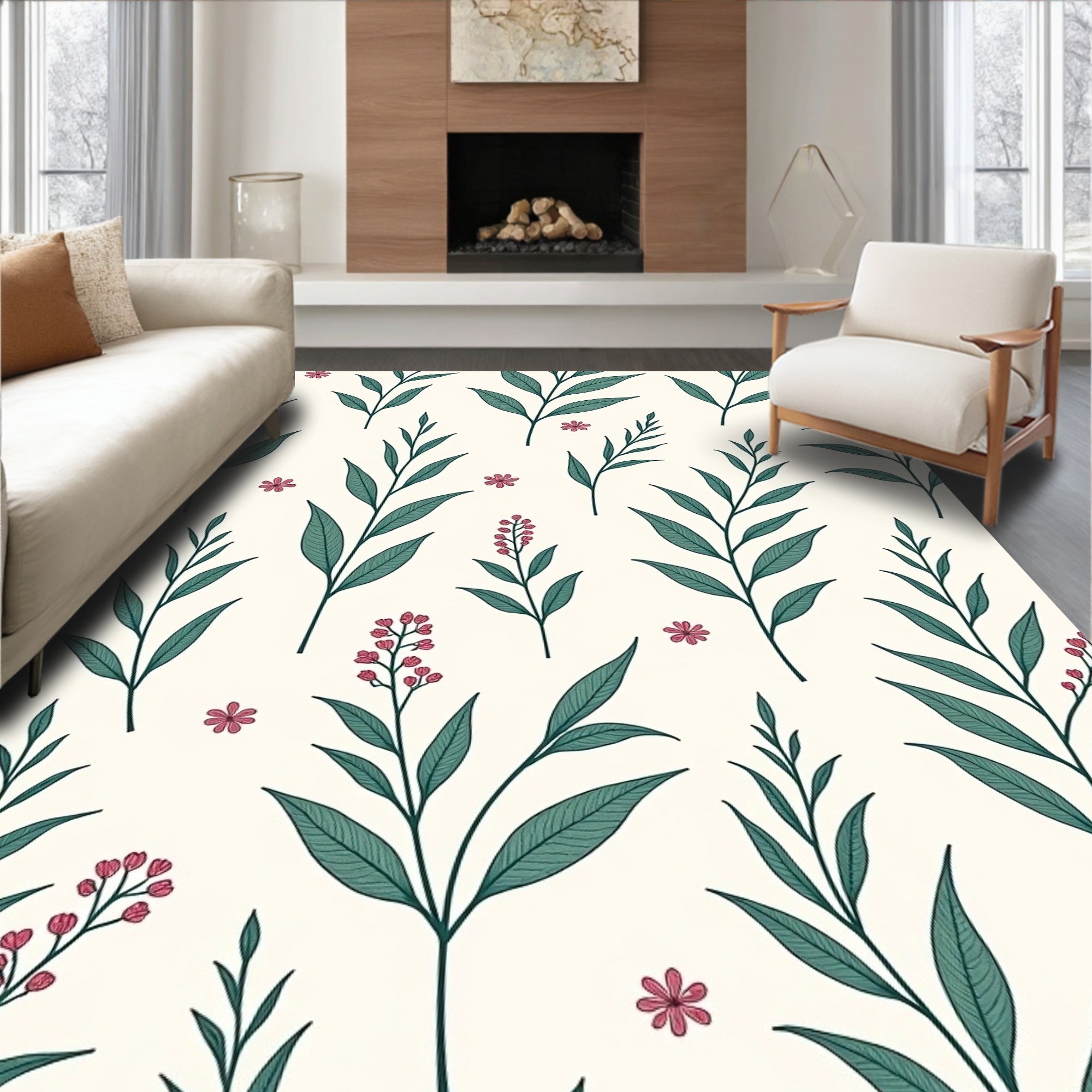 Botanical Leaf Flower Pattern Design Rug