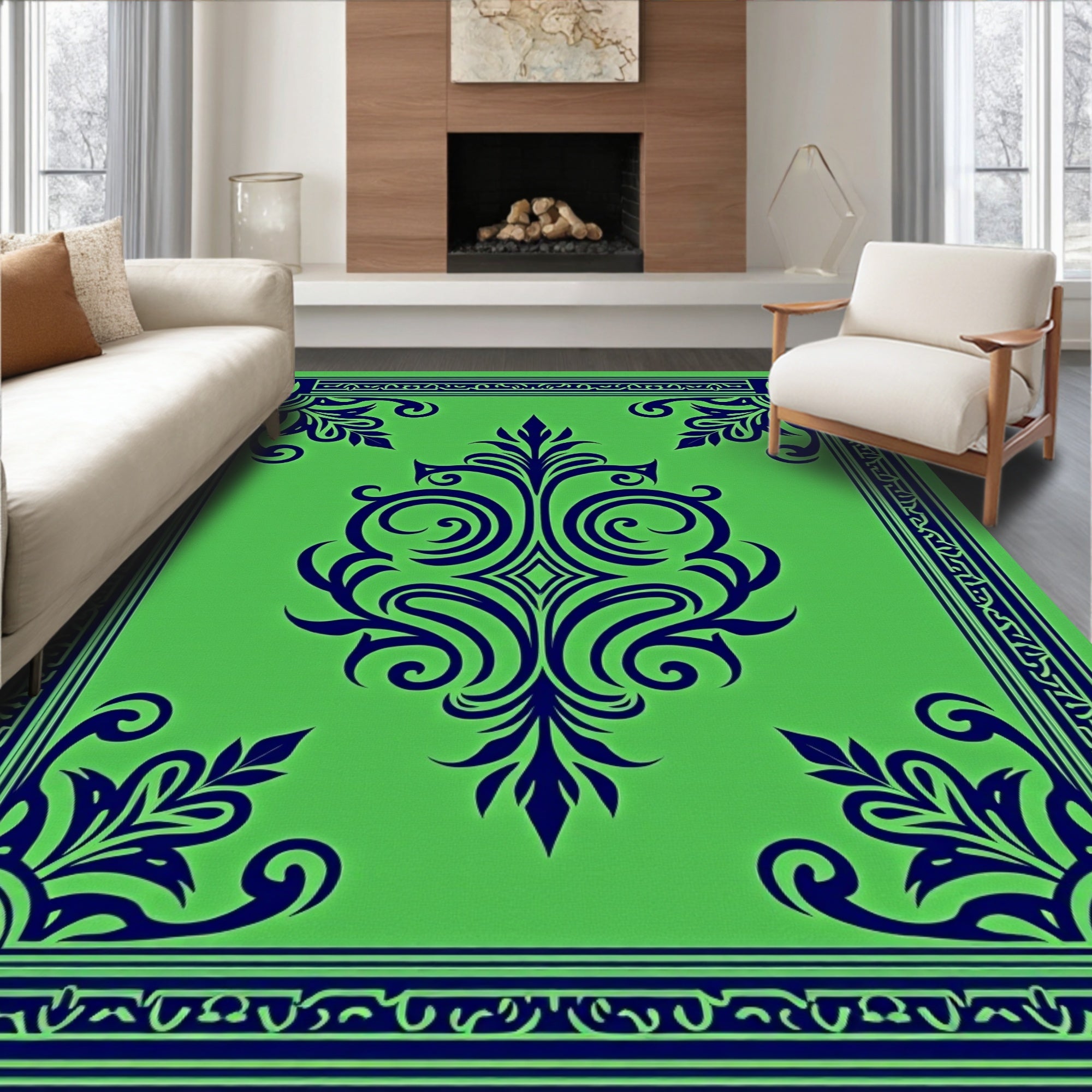 Bold Floral Damask With Border Rug