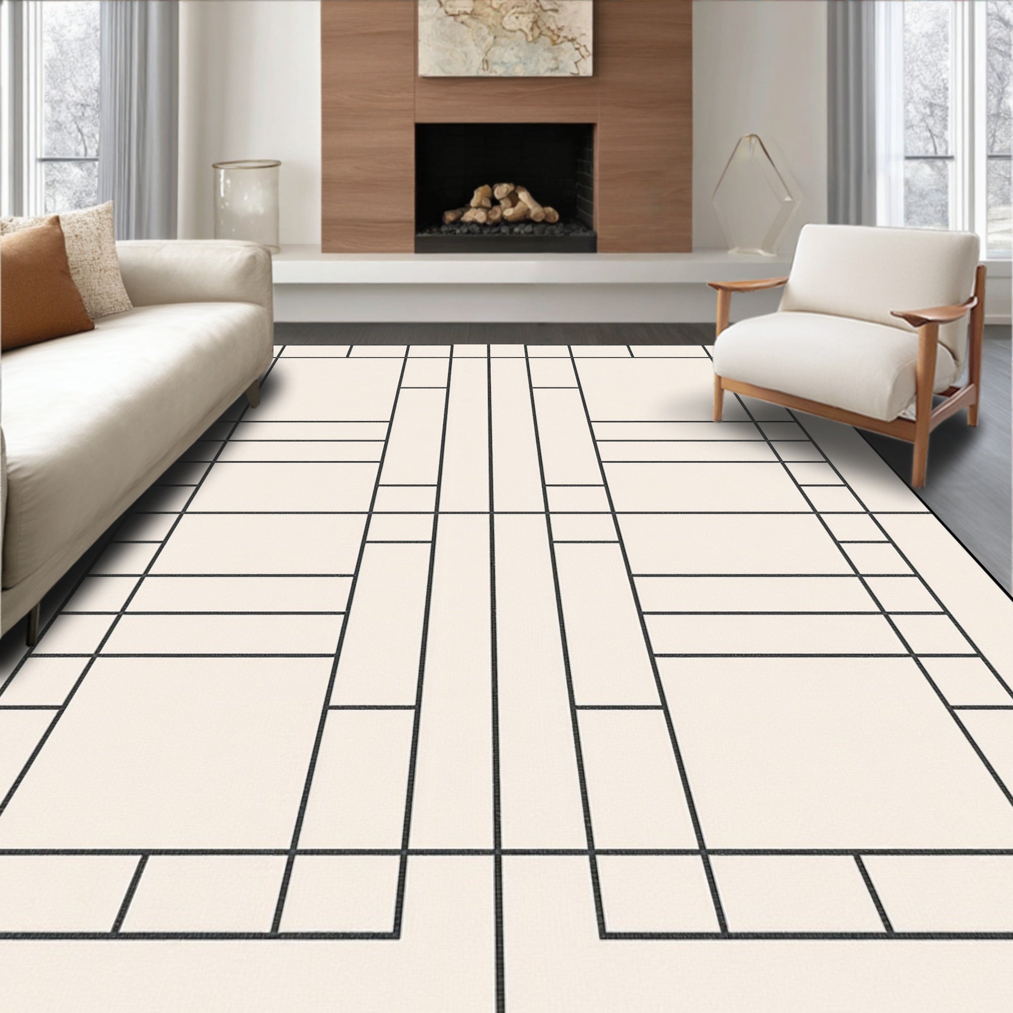 Geometric Block And Line Design Rug