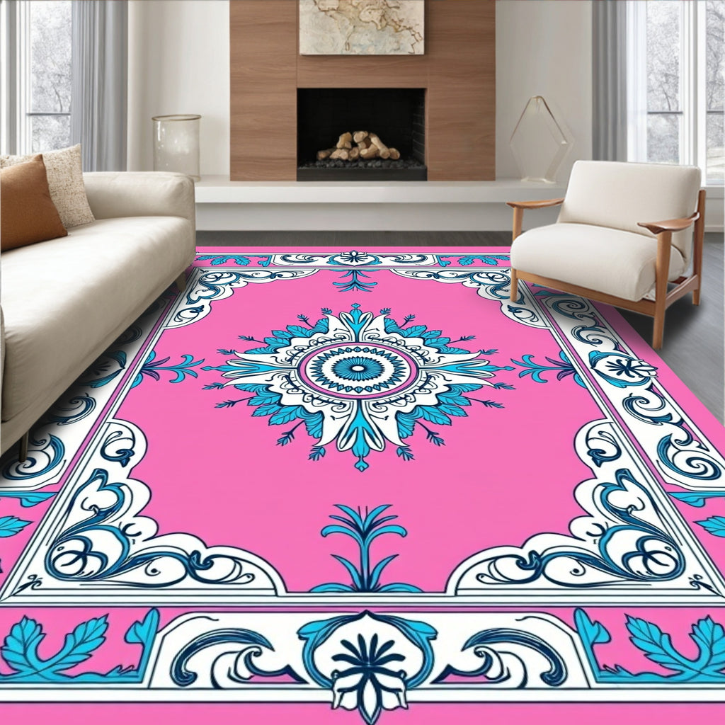 Pink Floral Mandala Pattern Rug