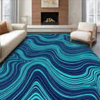 Flowing Aqua Blue Abstract Lines Rug