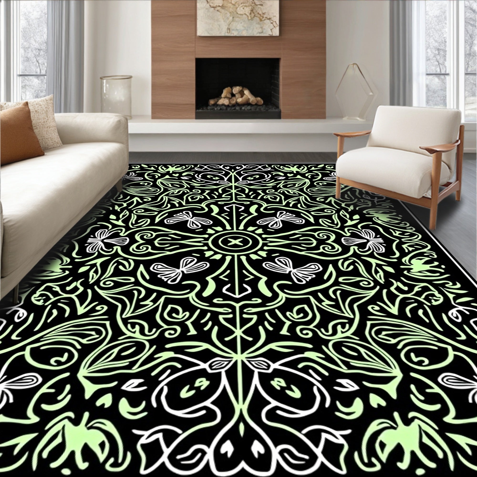 Folk Art Floral Swirl Pattern Rug