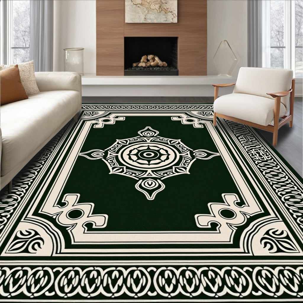 Dark Green Intricate Mandala Decorative Rug