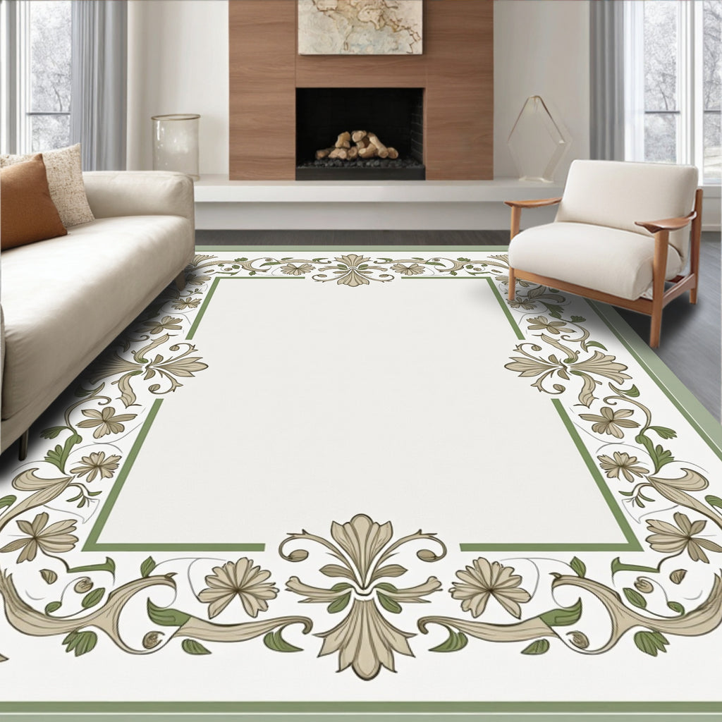 Floral Scrollwork Inspired Border Design Rug