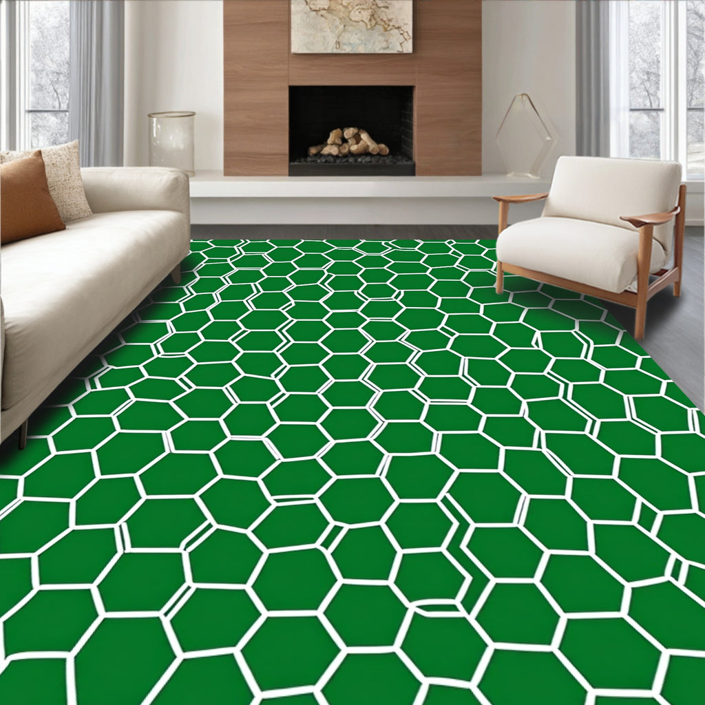 Green Hexagonal Lattice Pattern Rug
