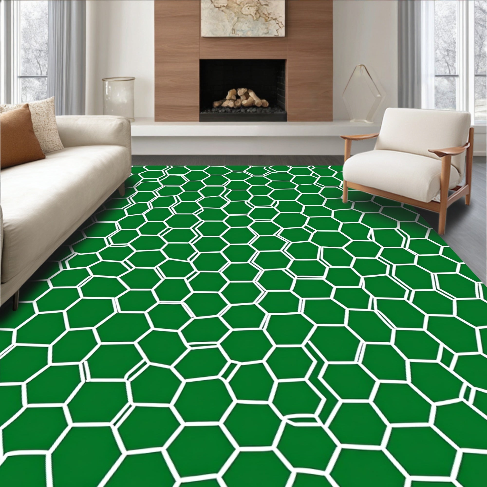 Green Hexagonal Lattice Pattern Rug