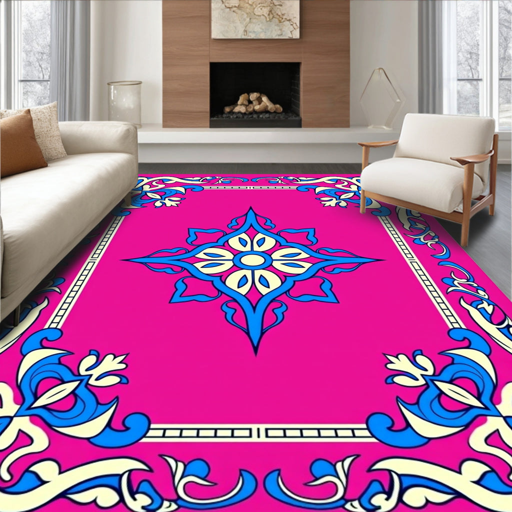 Vibrant Floral Medallion Border Design Rug