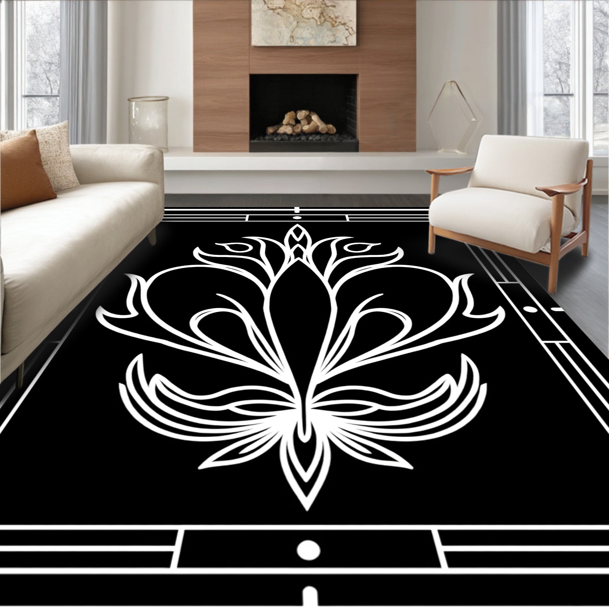 Art Deco Floral Symmetry Design Rug