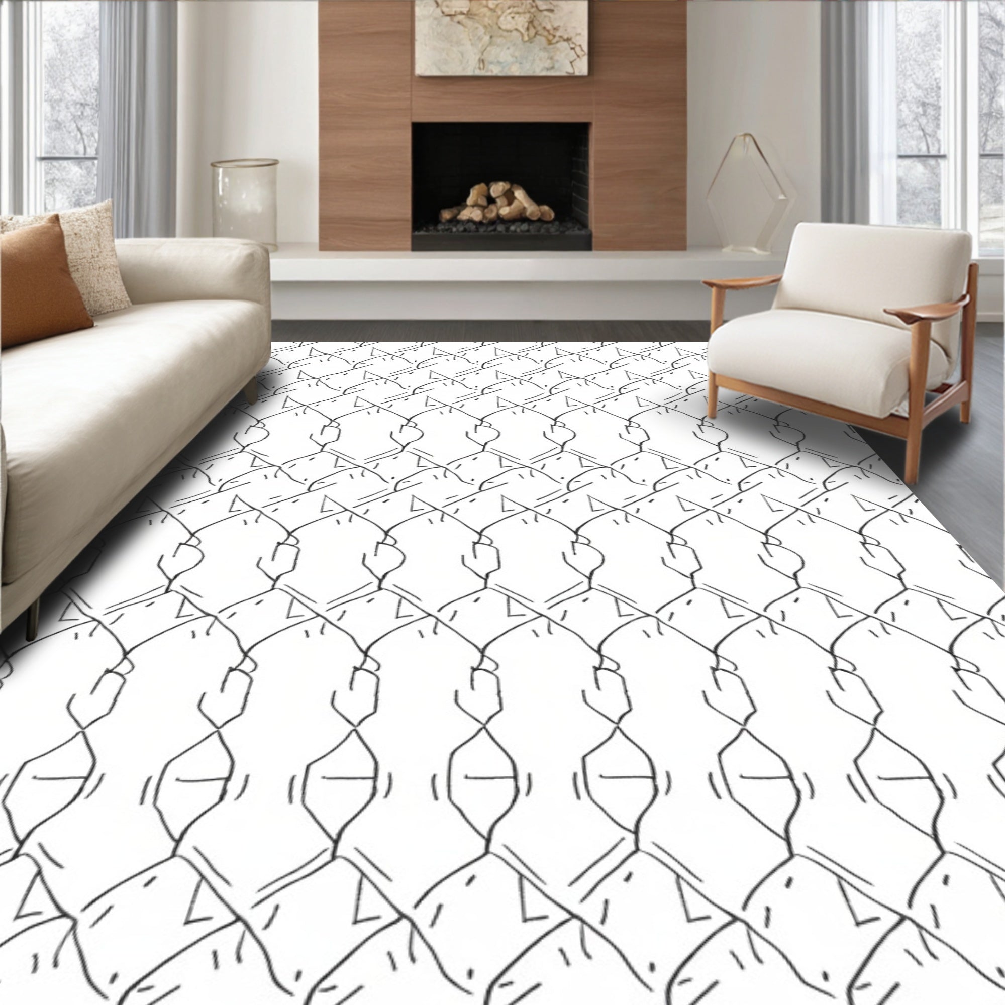Minimalist Black White Linked Arches Rug