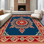 Ornate Floral Red Gold Medallion Rug
