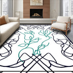 Minimalist Black Green Swirl Vine Design Rug