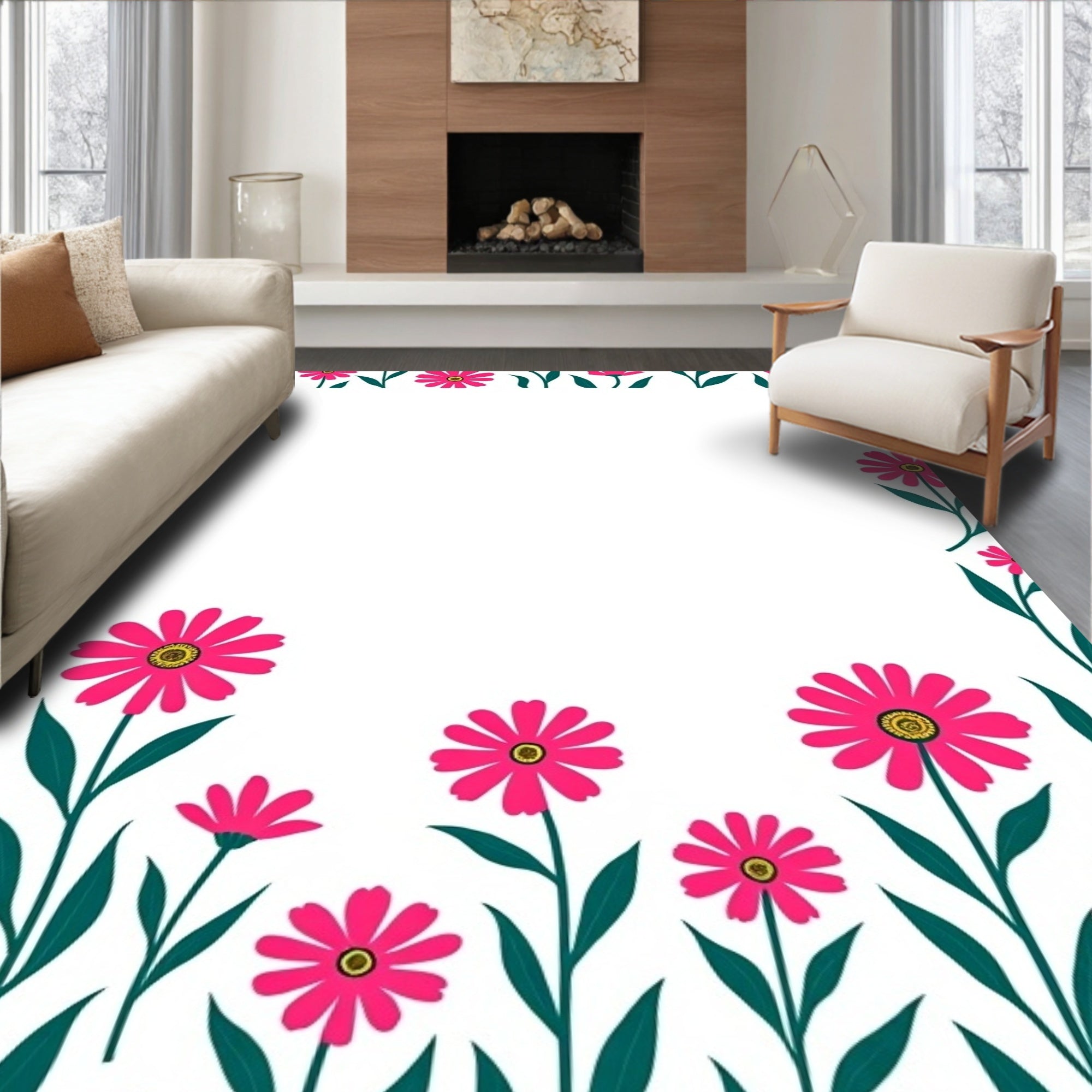 Pink Floral Border Design Rug