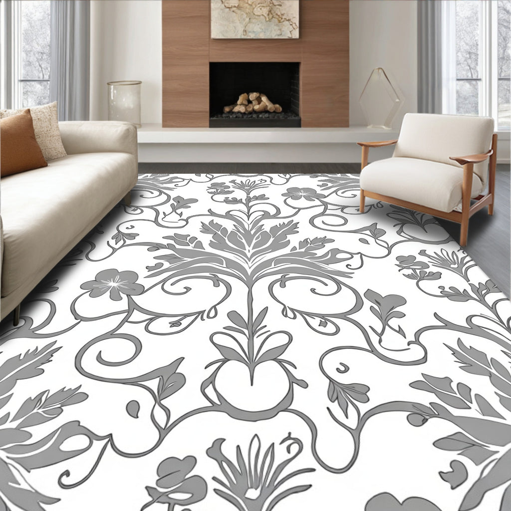 Classic Floral Scrollwork Gray Pattern Rug