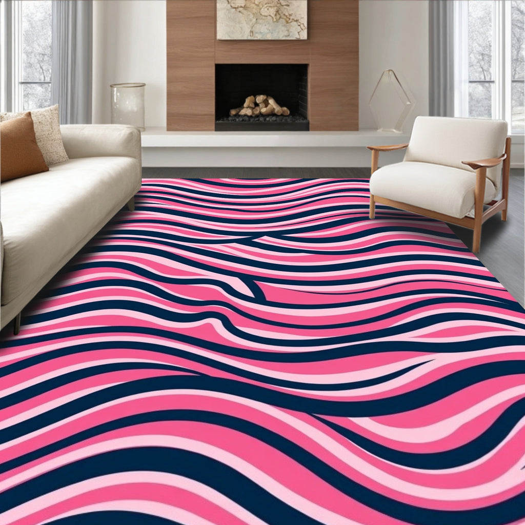 Pink Navy Wave Pattern Rug