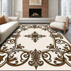 Elegant Brown Scrollwork Floral Pattern Rug