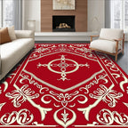 Crimson Floral Symmetry Design Rug