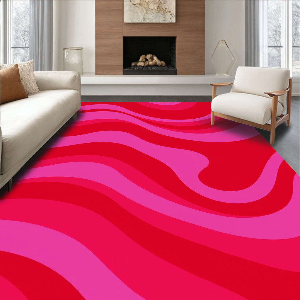 Retro Waves Red Pink Pattern Rug