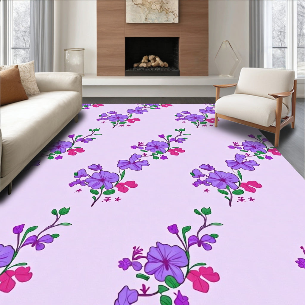 Purple Pink Floral Vine Pattern Rug