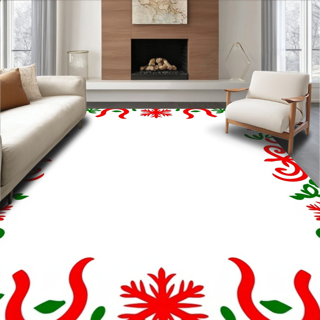 Red green snowflake ribbon border Rug