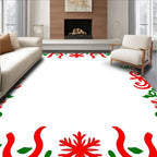 Red green snowflake ribbon border Rug