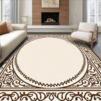 Ornate Oval Scroll Border Design Rug