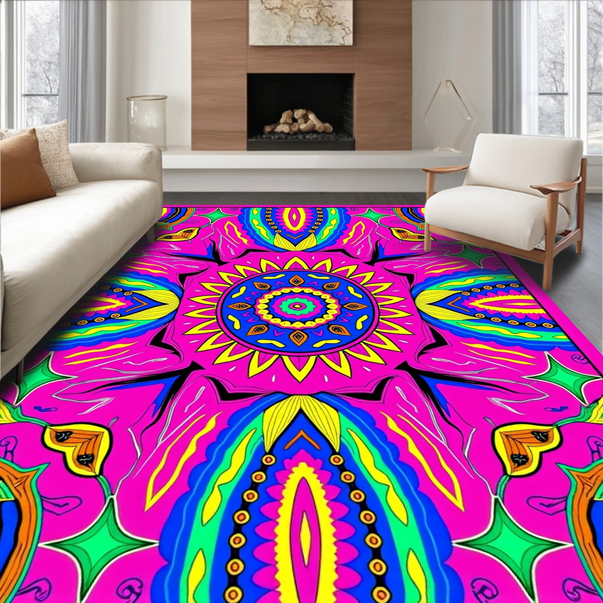 Vibrant Boho Mandala Abstract Design Rug