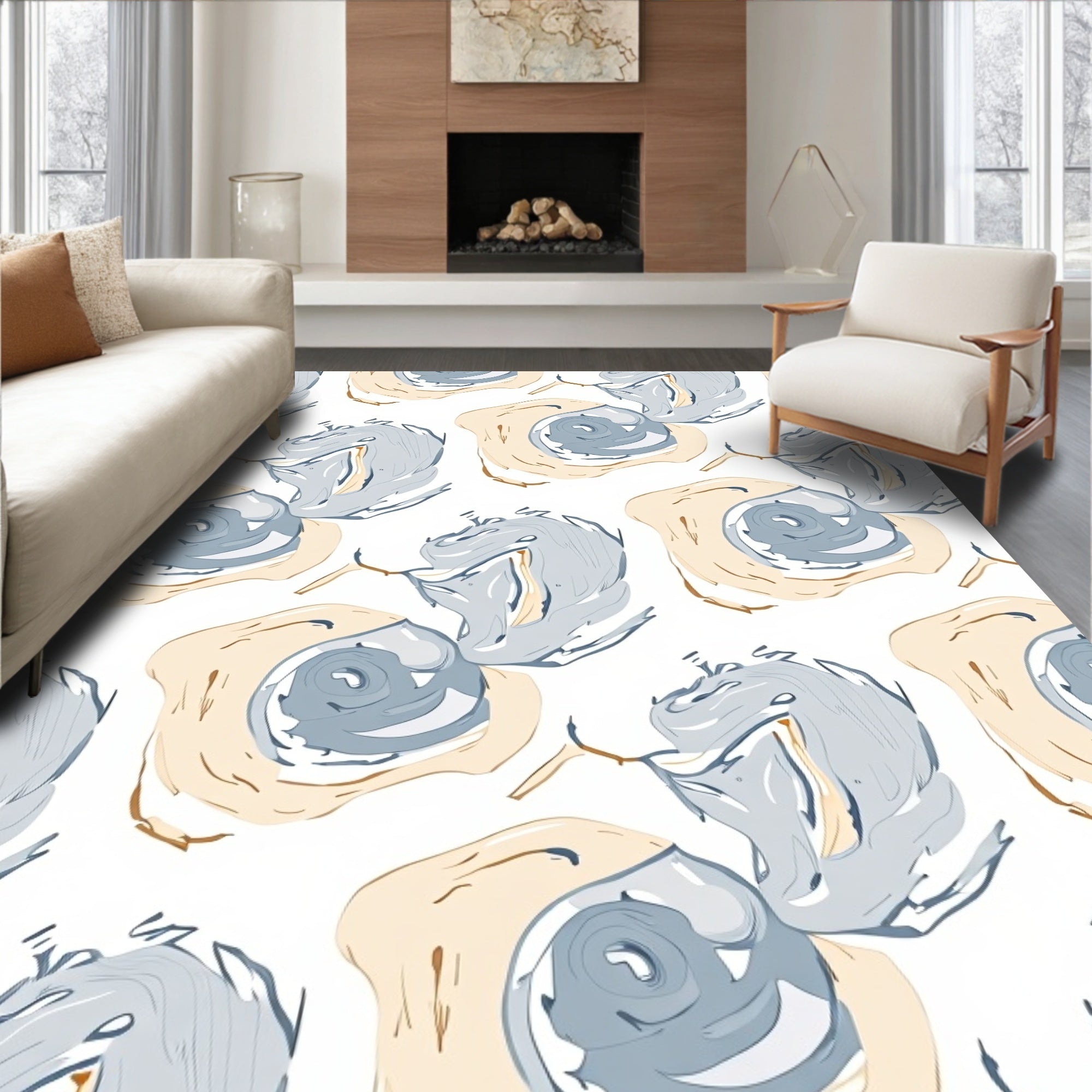 Soft Swirl Organic Blue Beige Pattern Rug