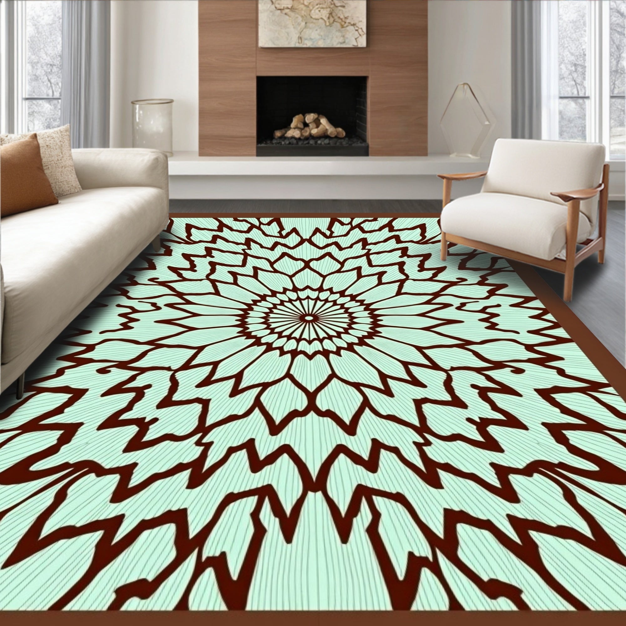Radiating Petal Swirl Graphic Rug