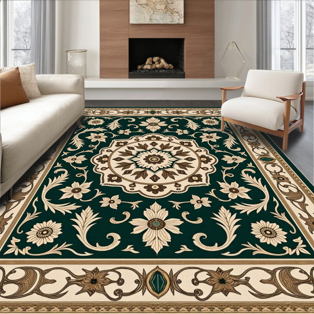 Ornate Floral Border Medallion Rug