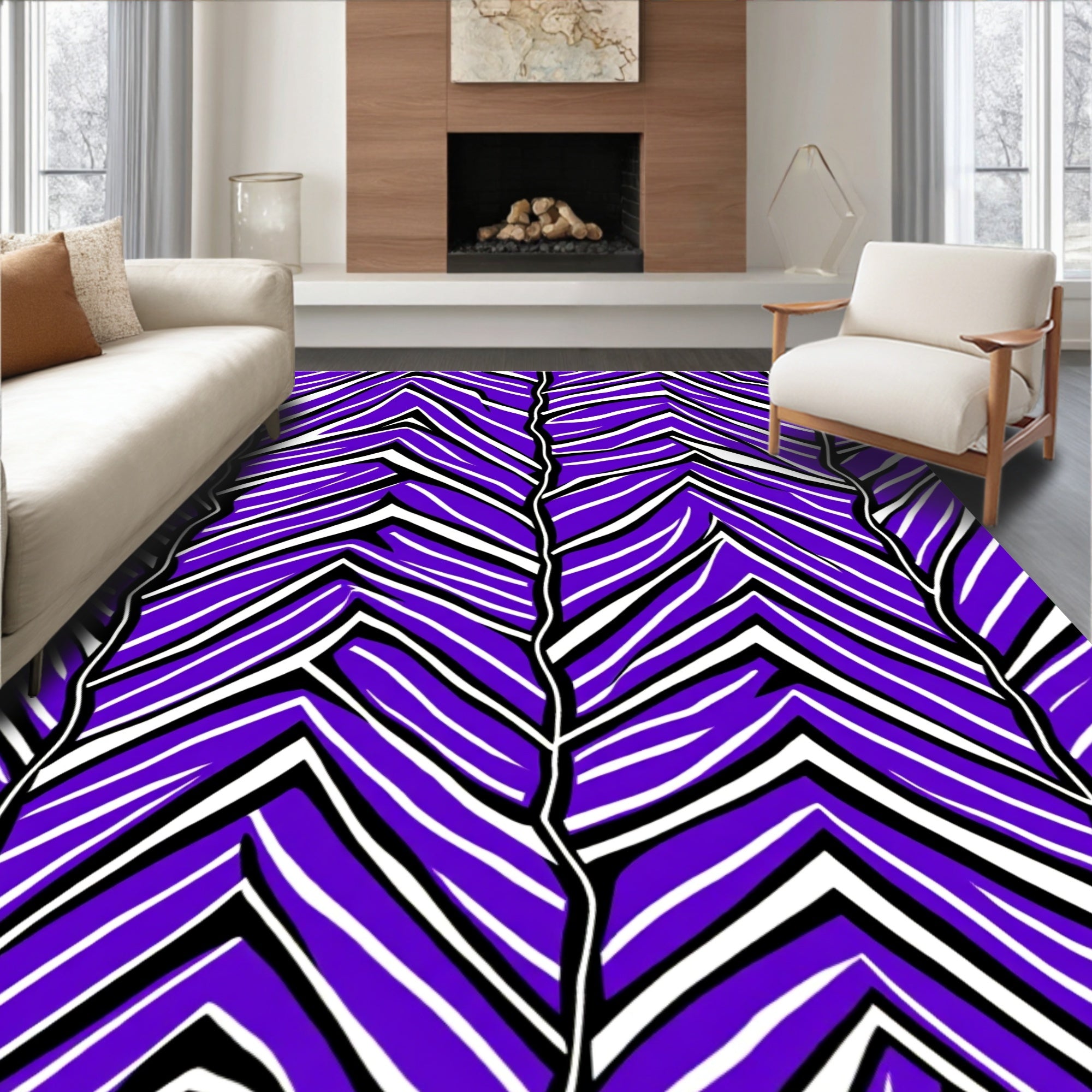 Bold Purple White Chevron Pattern Rug