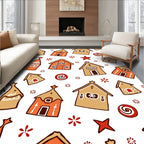Gingerbread Houses Red Stars Swirls Rug