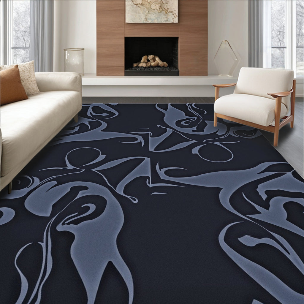 Abstract Blue Swirl Silhouette Rug