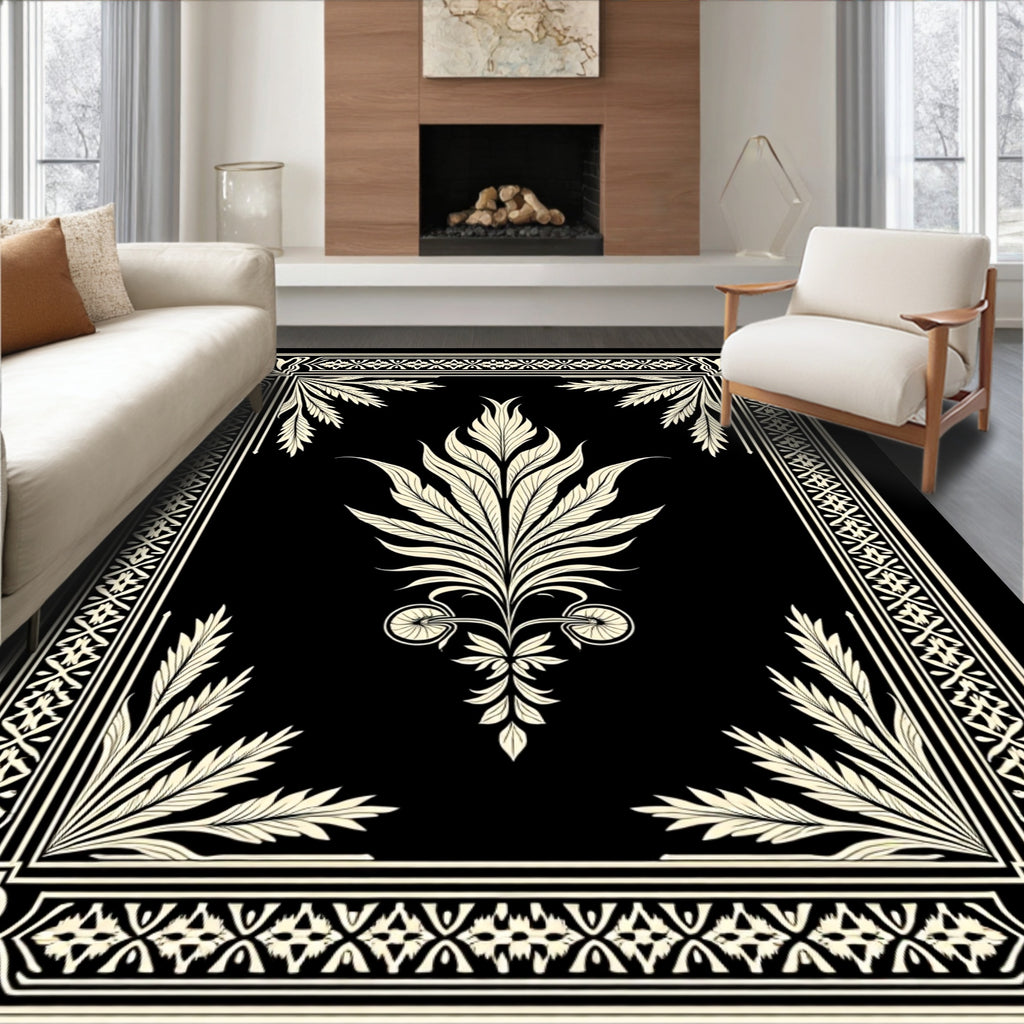 Cream Floral Frame with Centerpiece Rug