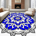 Radiant Blue Mandala Geometric Design Rug
