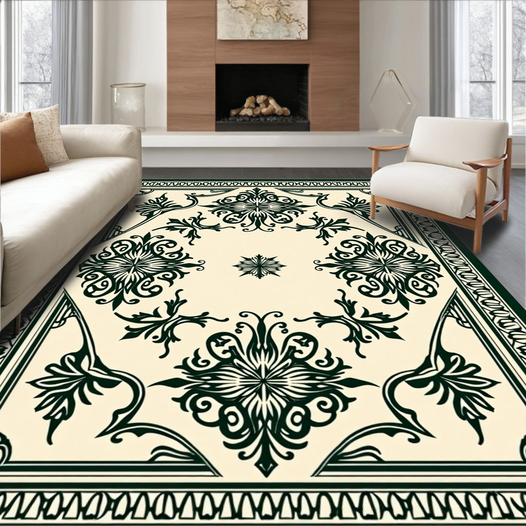 Dark Green Floral Classic Pattern Rug