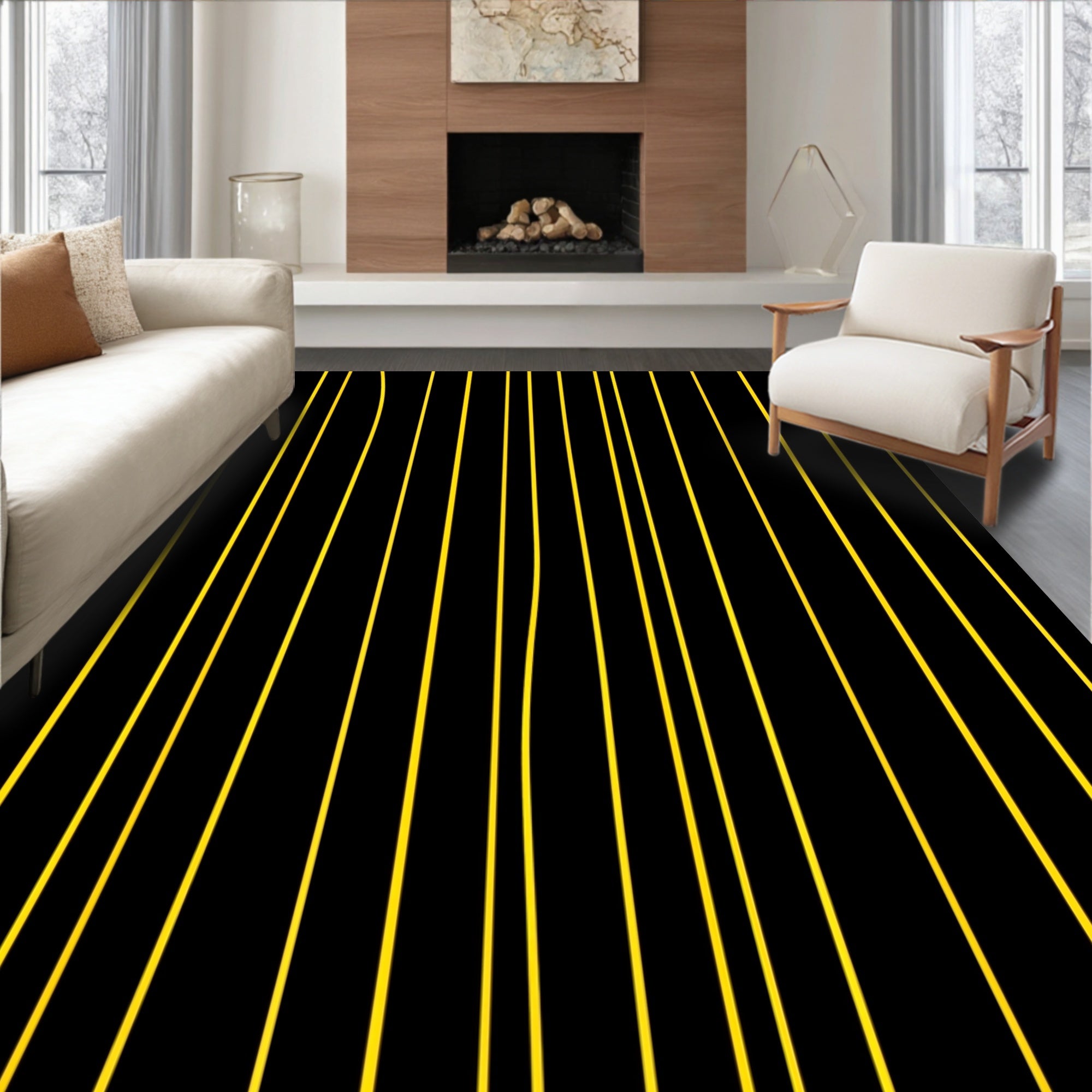 Black and Yellow Vertical Stripe Rug
