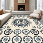 Grey Black Floral Round Pattern Rug