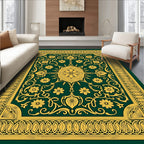 Golden Floral Medallion Border Pattern Rug
