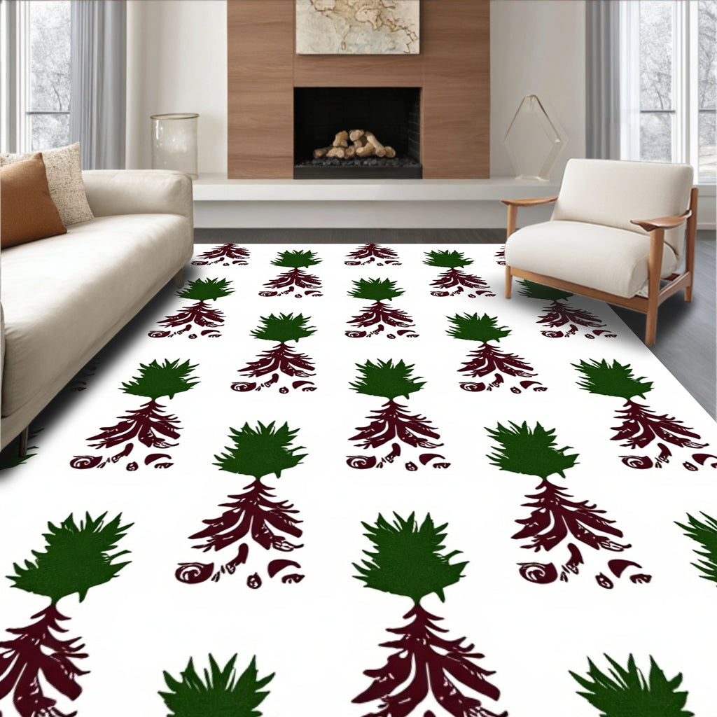 Emerald Green Woodland Tree Arrangement Rug