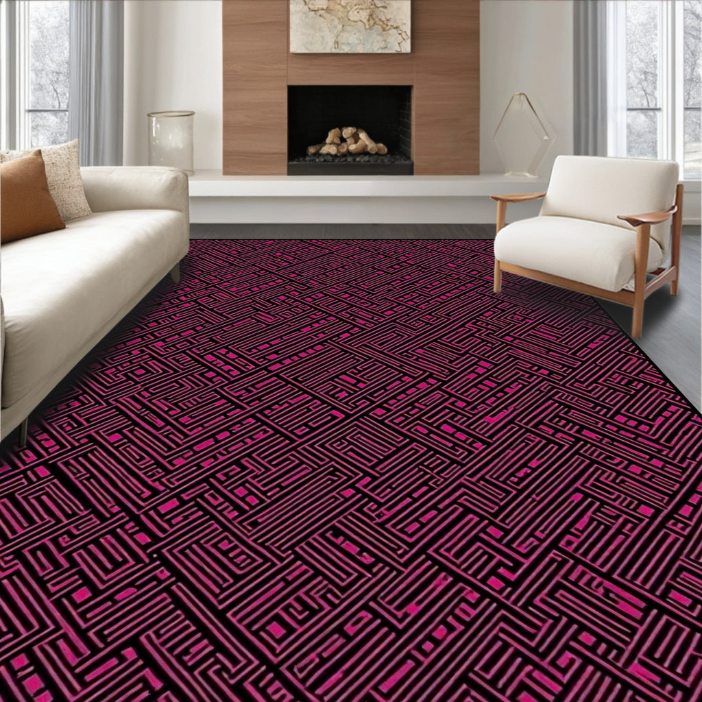 Pink Geometric Maze Pattern Rug
