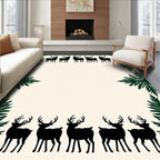 Forest Deer Silhouette Evergreen Border Rug